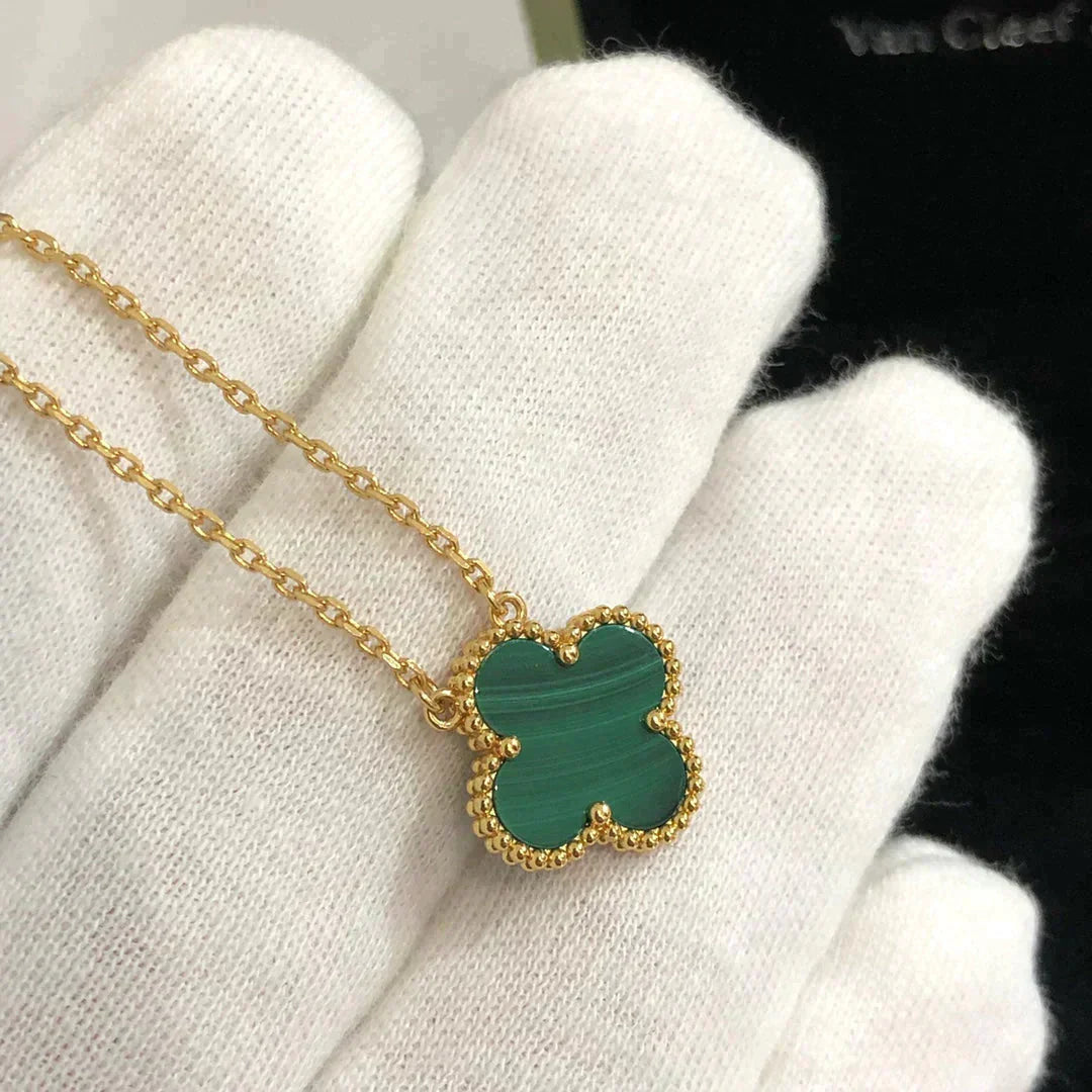 [Clara Jewels]CLOVER 15MM MALACHITE SINGLE FLOWER  NECKLACE