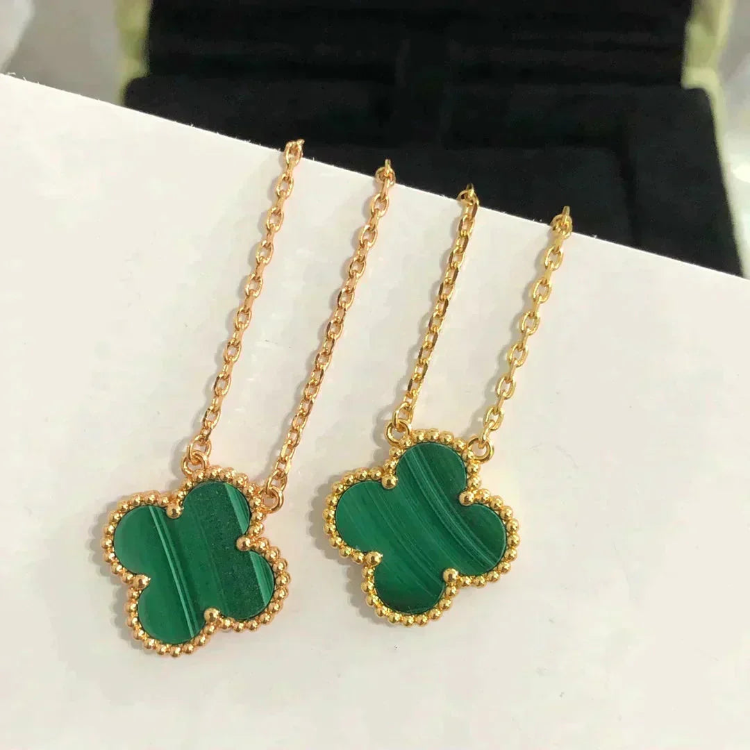 [Clara Jewels]CLOVER 15MM MALACHITE SINGLE FLOWER  NECKLACE