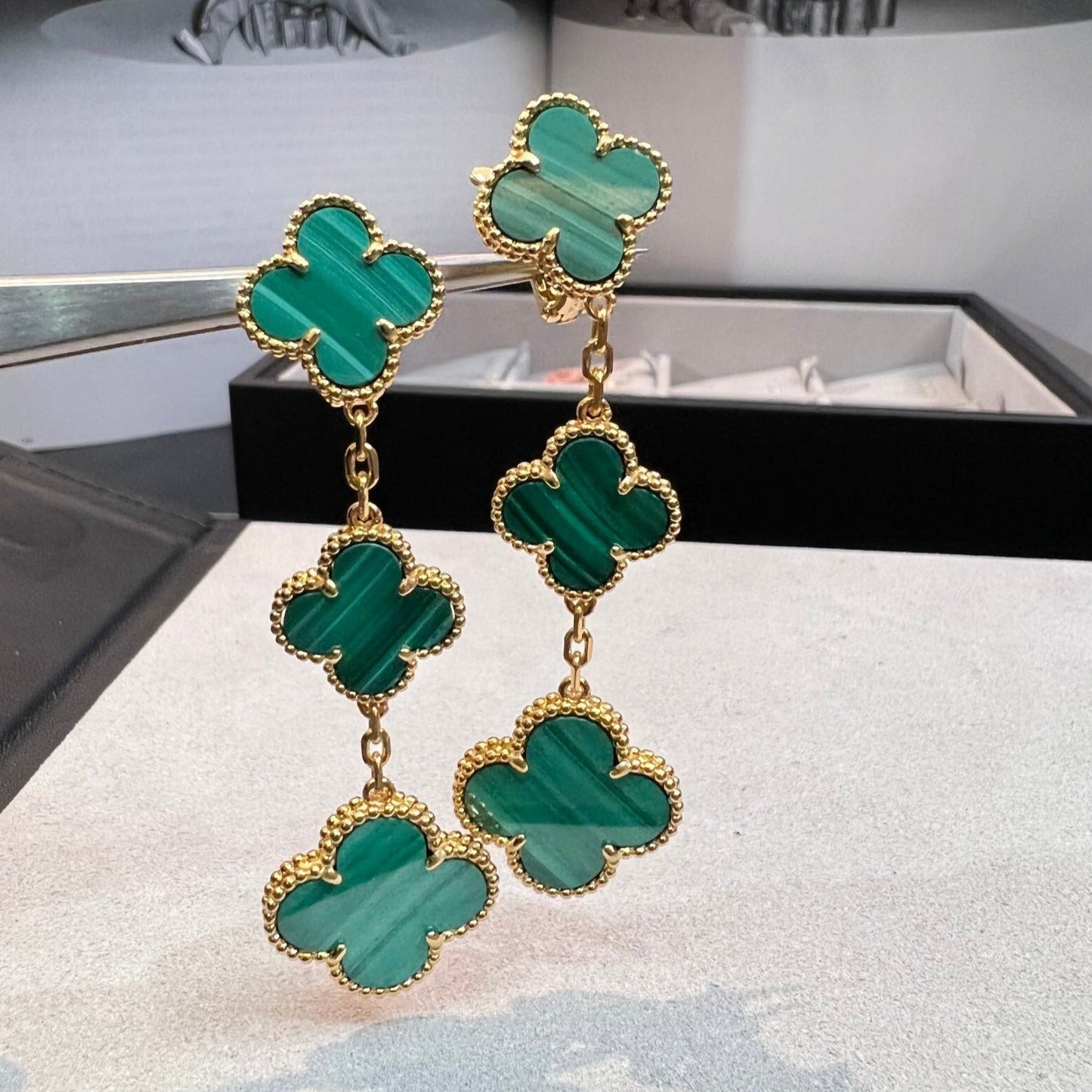 [Clara Jewels]CLOVER MALACHITE 3 MOTIFS GOLD