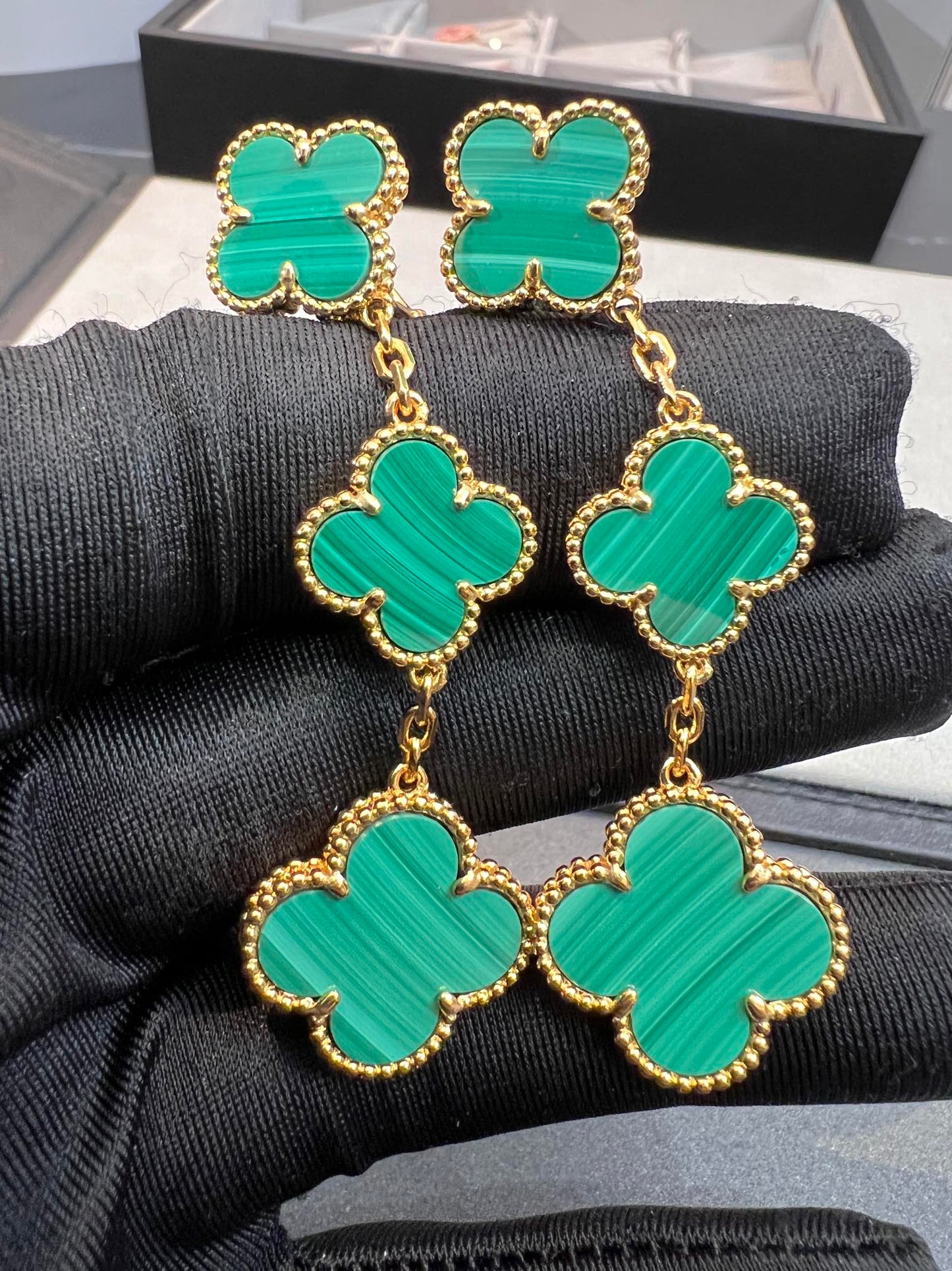 [Clara Jewels]CLOVER MALACHITE 3 MOTIFS GOLD