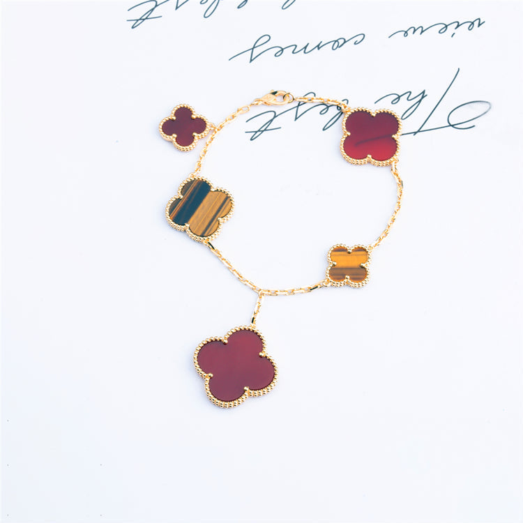 [Clara Jewels]CLOVER BRACELET 5 MOTIFS CARNELIAN TIGER EYE