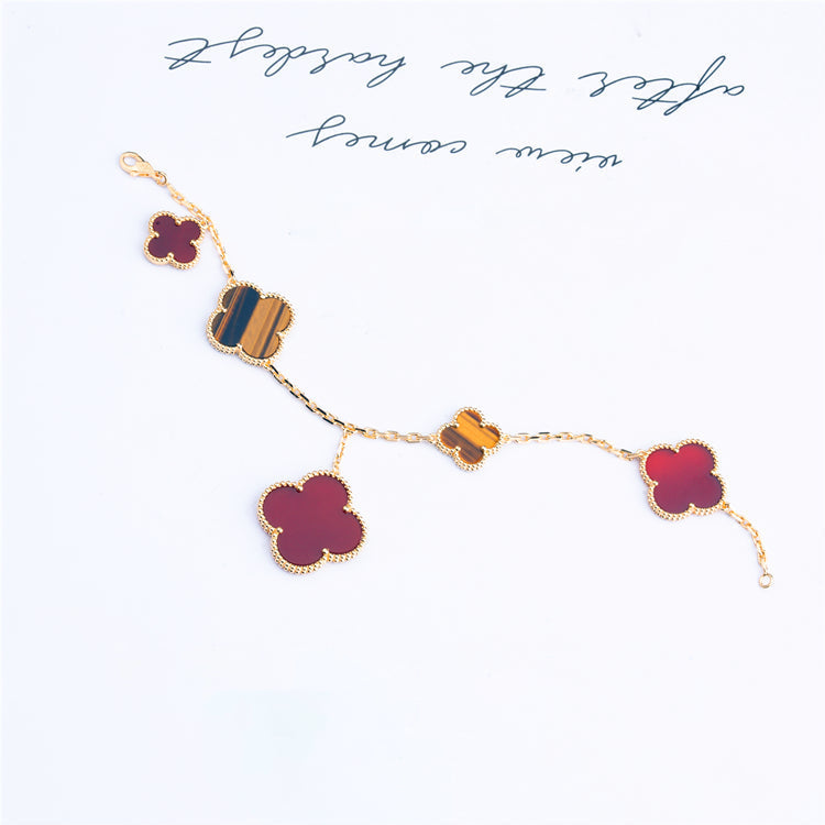 [Clara Jewels]CLOVER BRACELET 5 MOTIFS CARNELIAN TIGER EYE