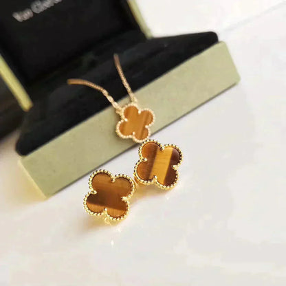 [Clara Jewels]CLOVER MEDIUM 1 MOTIFS TIGER EYE EARRINGS