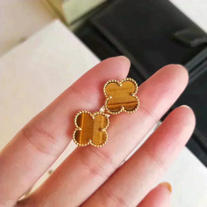 [Clara Jewels]CLOVER MEDIUM 1 MOTIFS TIGER EYE EARRINGS