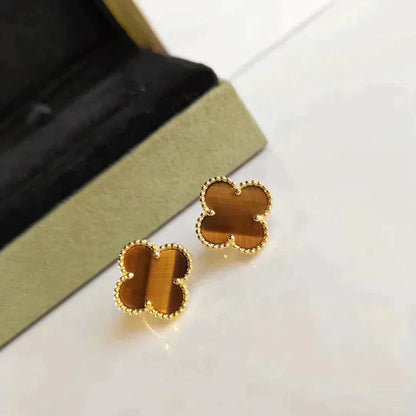 [Clara Jewels]CLOVER MEDIUM 1 MOTIFS TIGER EYE EARRINGS