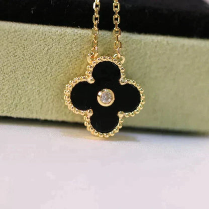 [Clara Jewels]CLOVER 15MM DIAMOND ONYX NECKLACE