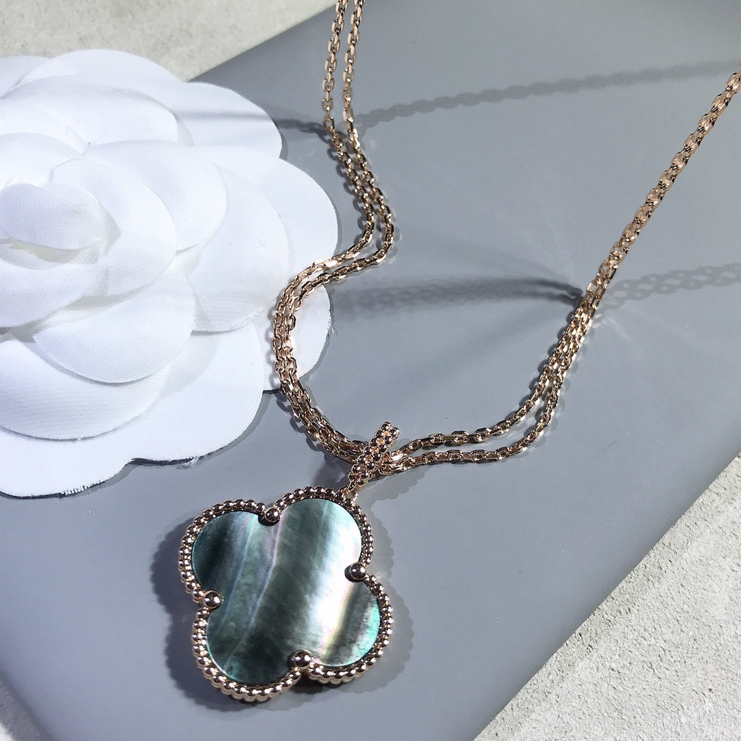 [Clara Jewels]CLOVER 25MM GOLD DARK MOP BIG CLOVER NECKLACE