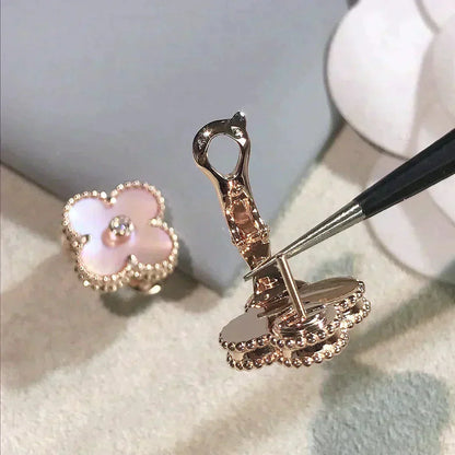 [Clara Jewels]CLOVER MEDIUM 1 MOTIFS  PINK MOP DIAMOND EARRINGS