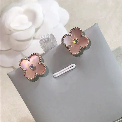 [Clara Jewels]CLOVER MEDIUM 1 MOTIFS  PINK MOP DIAMOND EARRINGS