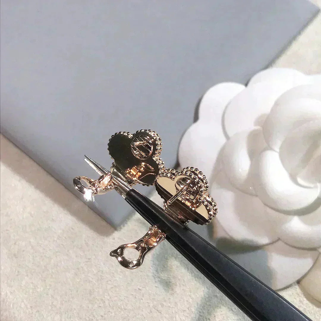 [Clara Jewels]CLOVER MEDIUM 1 MOTIFS  PINK MOP DIAMOND EARRINGS