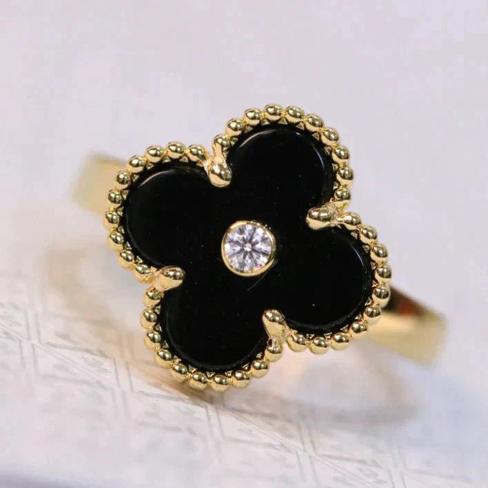 [Clara Jewels]CLOVER ONYX RING GOLD DIAMOND