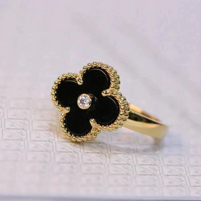[Clara Jewels]CLOVER ONYX RING GOLD DIAMOND