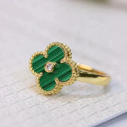 [Clara Jewels]CLOVER MALACHITE RING GOLD DIAMOND