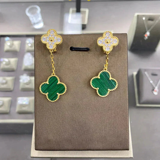 [Clara Jewels]CLOVER  2 MOTIFS  DIAMOND  EARRINGS (MULTIPLE CHOICESç´