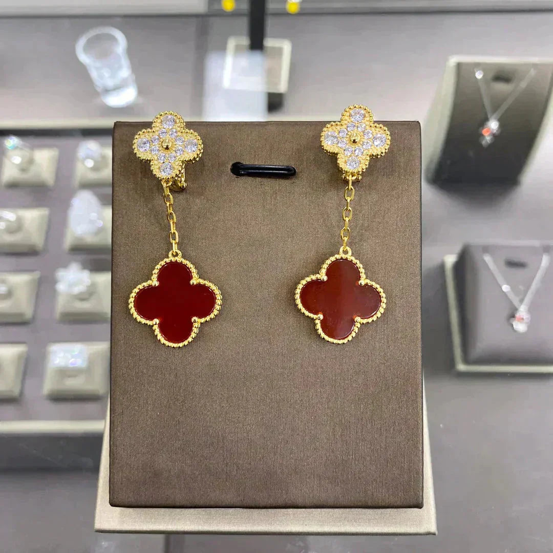 [Clara Jewels]CLOVER  2 MOTIFS  DIAMOND  EARRINGS (MULTIPLE CHOICESç´