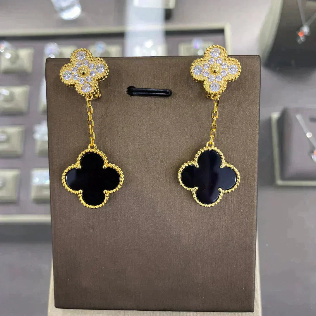 [Clara Jewels]CLOVER  2 MOTIFS  DIAMOND  EARRINGS (MULTIPLE CHOICESç´