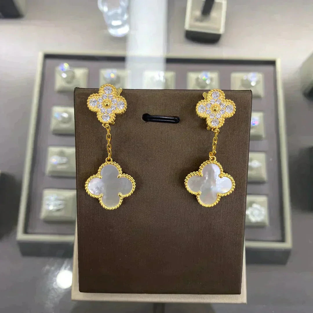 [Clara Jewels]CLOVER  2 MOTIFS  DIAMOND  EARRINGS (MULTIPLE CHOICESç´