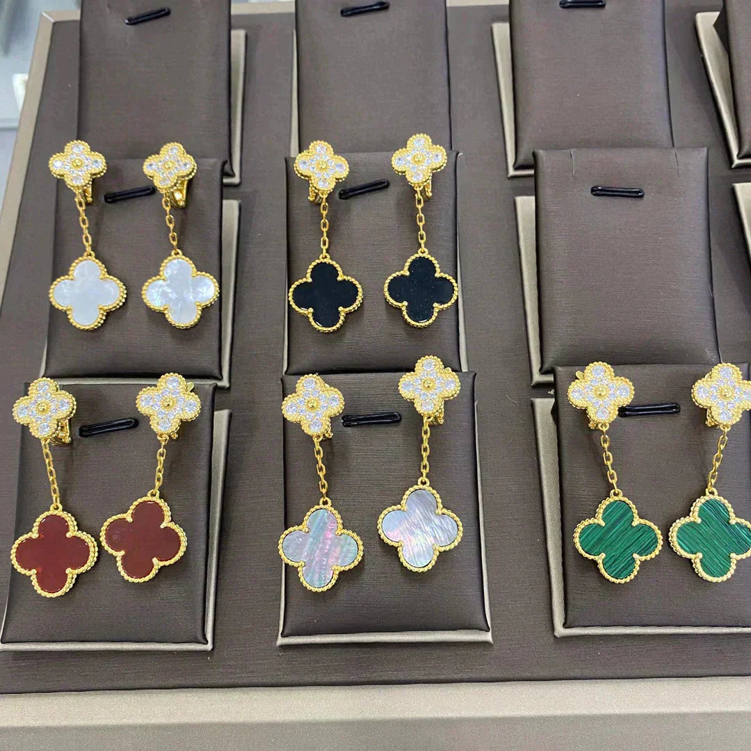 [Clara Jewels]CLOVER  2 MOTIFS  DIAMOND  EARRINGS (MULTIPLE CHOICESç´