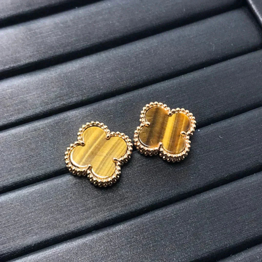 [Clara Jewels]CLOVER MEDIUM 1 MOTIFS TIGER EYE EARRINGS
