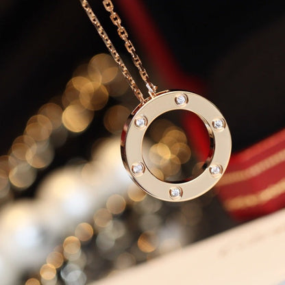 [Clara Jewels]LOVE NECKLACE 16MM 6 DIAMONDS PINK GOLD
