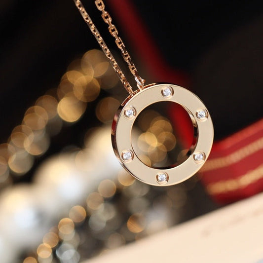 [Clara Jewels]LOVE NECKLACE 16MM 6 DIAMONDS PINK GOLD