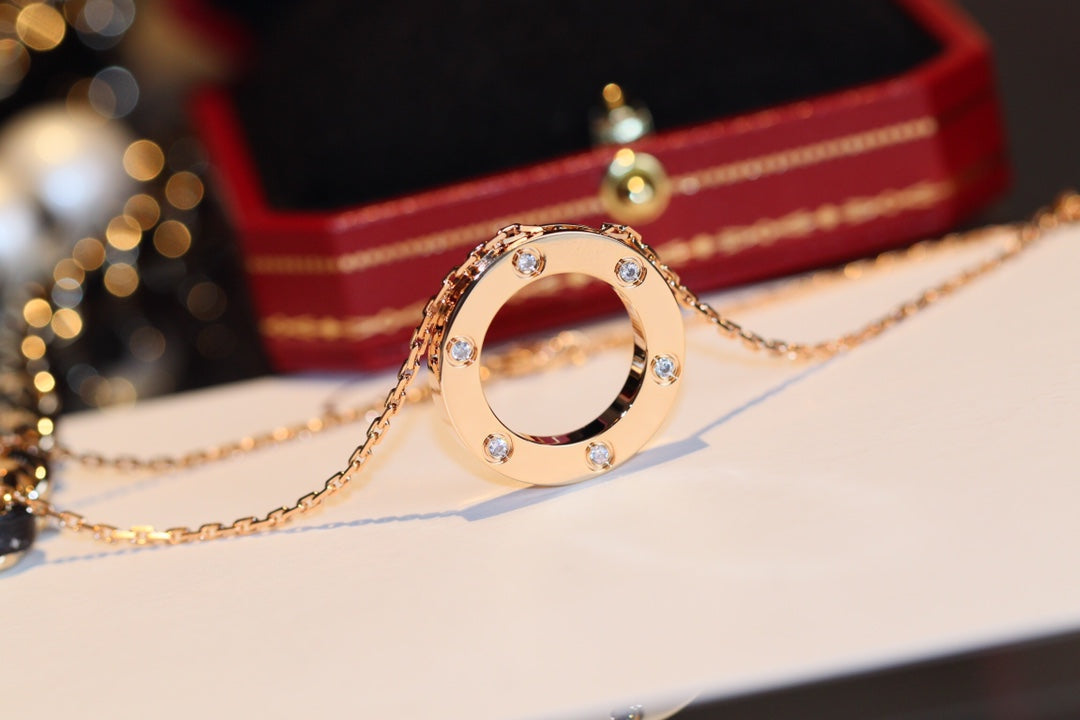 [Clara Jewels]LOVE NECKLACE 16MM 6 DIAMONDS PINK GOLD