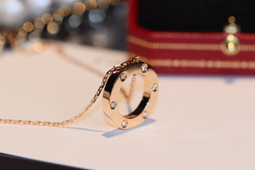 [Clara Jewels]LOVE NECKLACE 16MM 6 DIAMONDS PINK GOLD