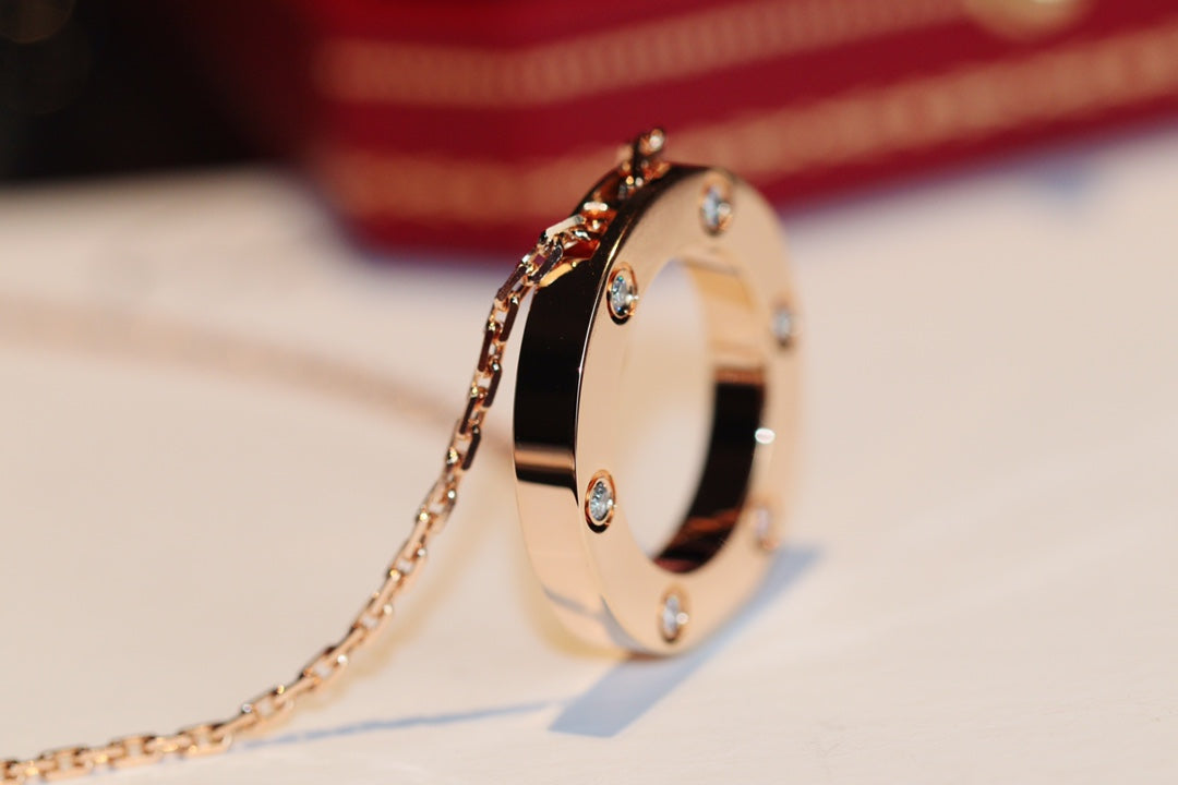 [Clara Jewels]LOVE NECKLACE 16MM 6 DIAMONDS PINK GOLD