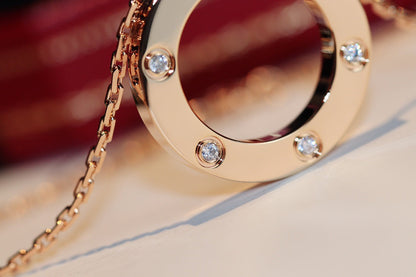 [Clara Jewels]LOVE NECKLACE 16MM 6 DIAMONDS PINK GOLD