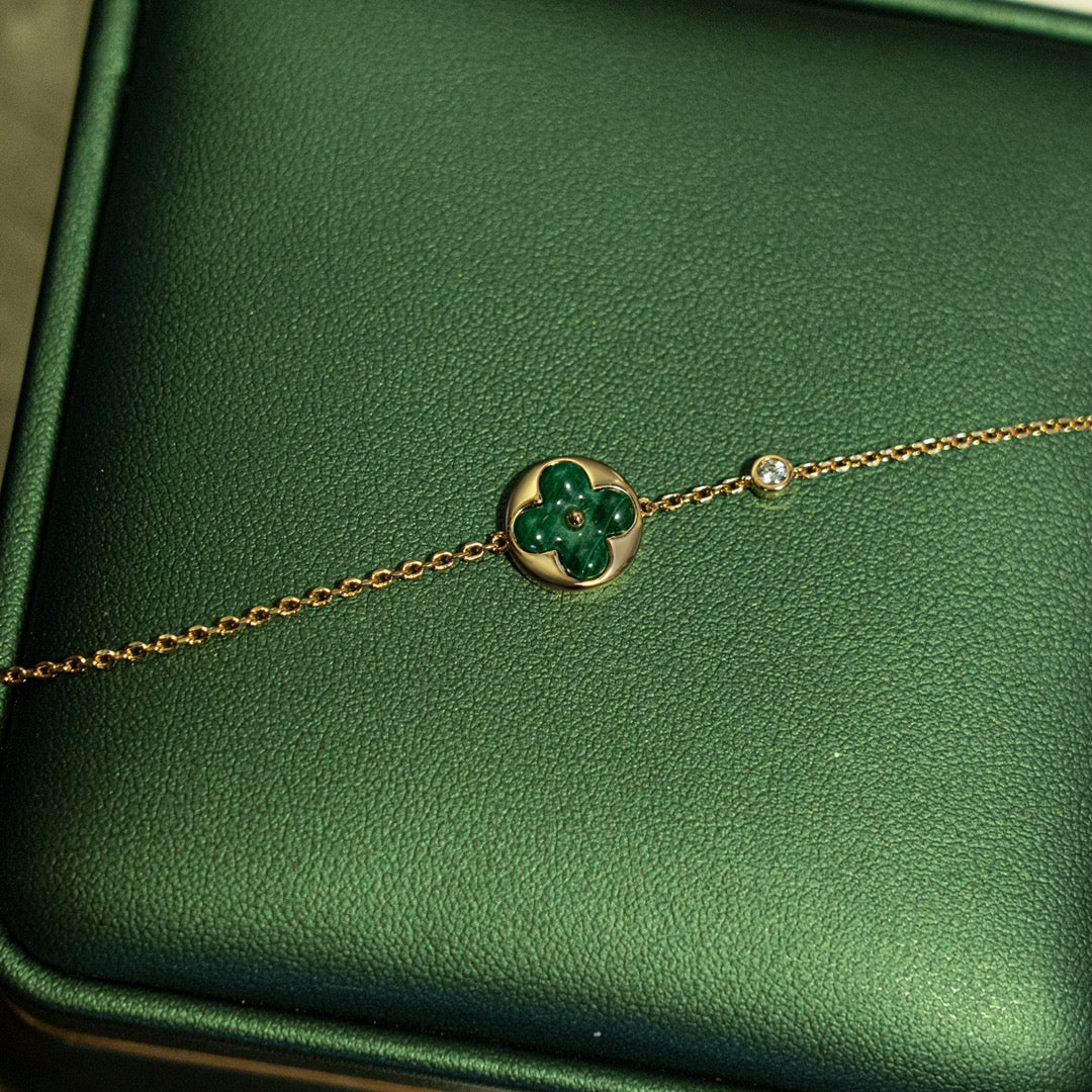 [Clara Jewels]SUN MALACHITE 1 DIAMOND PINK GOLD BRACELET