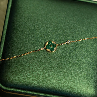 [Clara Jewels]SUN MALACHITE 1 DIAMOND PINK GOLD BRACELET