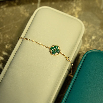 [Clara Jewels]SUN MALACHITE 1 DIAMOND PINK GOLD BRACELET