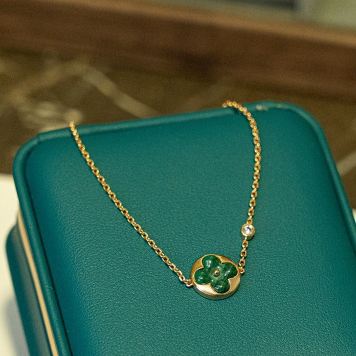 [Clara Jewels]SUN MALACHITE 1 DIAMOND PINK GOLD BRACELET