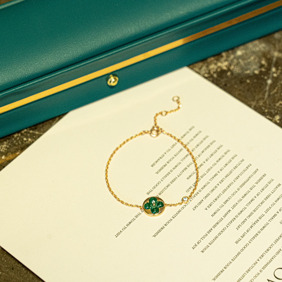 [Clara Jewels]SUN MALACHITE 1 DIAMOND PINK GOLD BRACELET