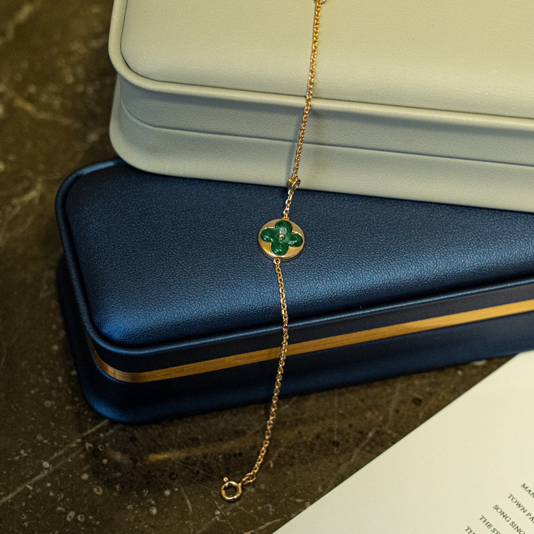 [Clara Jewels]SUN MALACHITE 1 DIAMOND PINK GOLD BRACELET