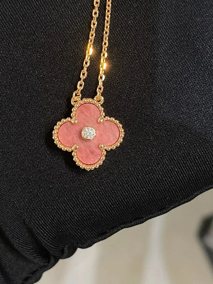 [Clara Jewels]CLOVER 15MM DIAMOND RHODONITE NECKLACE