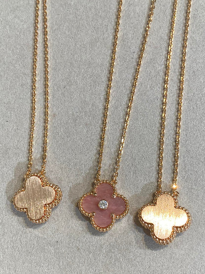 [Clara Jewels]CLOVER 15MM DIAMOND RHODONITE NECKLACE