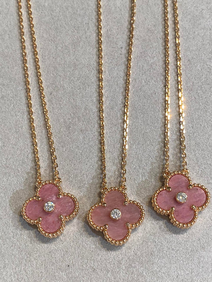 [Clara Jewels]CLOVER 15MM DIAMOND RHODONITE NECKLACE