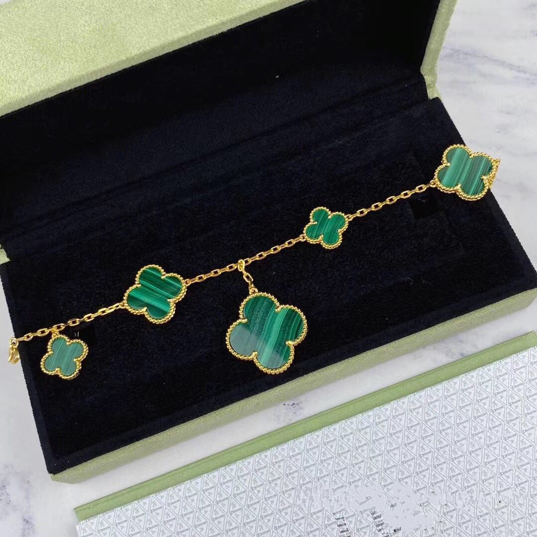 [Clara Jewels]MAGIC CLOVER MALACHITE GOLD BRACELET 5 MOTIFS