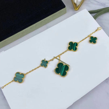 [Clara Jewels]MAGIC CLOVER MALACHITE GOLD BRACELET 5 MOTIFS