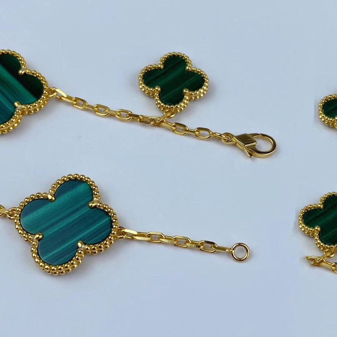 [Clara Jewels]MAGIC CLOVER MALACHITE GOLD BRACELET 5 MOTIFS