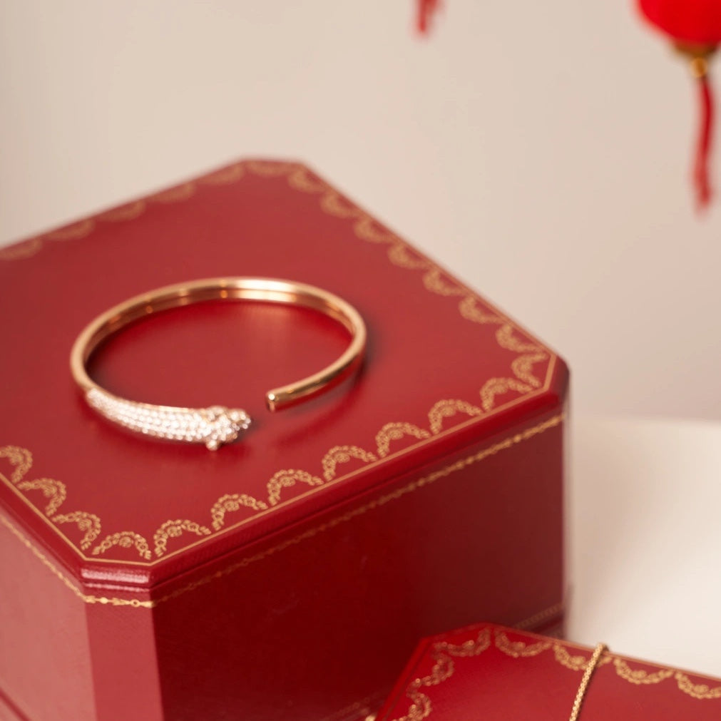 [Clara Jewels]PANTHERE ROSE GOLD DIAMOND OPEN BRACELET