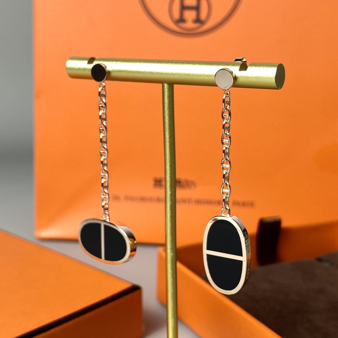 [Clara Jewels]CHAINE VERSO BLACK CERAMIC EARRINGS