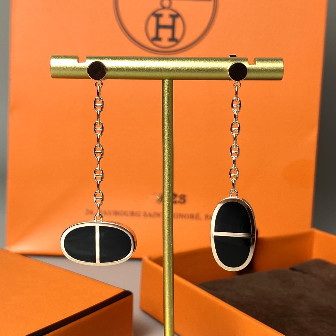 [Clara Jewels]CHAINE VERSO BLACK CERAMIC EARRINGS