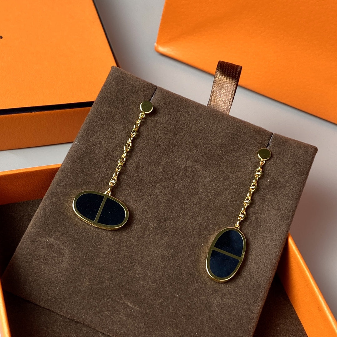 [Clara Jewels]CHAINE VERSO BLACK CERAMIC EARRINGS