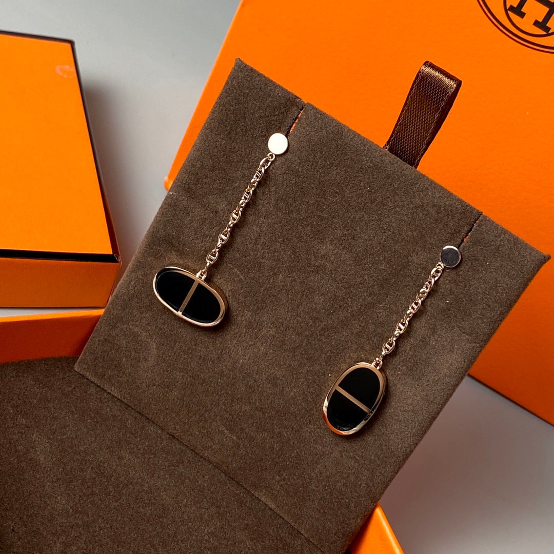 [Clara Jewels]CHAINE VERSO BLACK CERAMIC EARRINGS