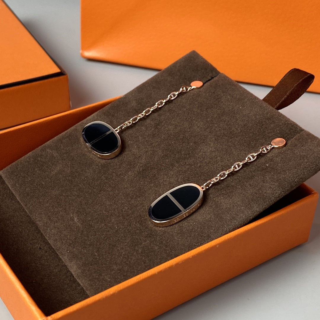 [Clara Jewels]CHAINE VERSO BLACK CERAMIC EARRINGS
