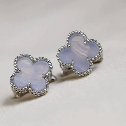 [Clara Jewels]CLOVER MEDIUM 1 MOTIFS  WHITE MOP EARRINGS SILVER