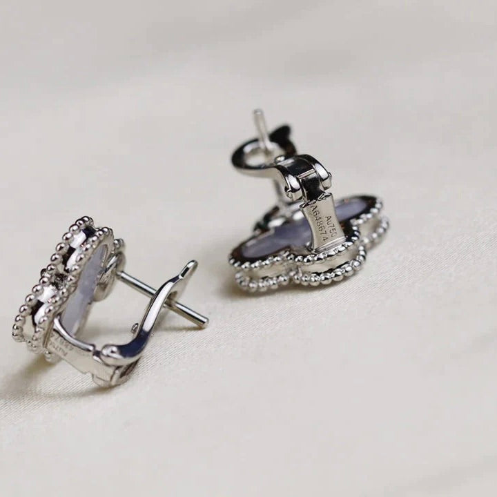 [Clara Jewels]CLOVER MEDIUM 1 MOTIFS  WHITE MOP EARRINGS SILVER