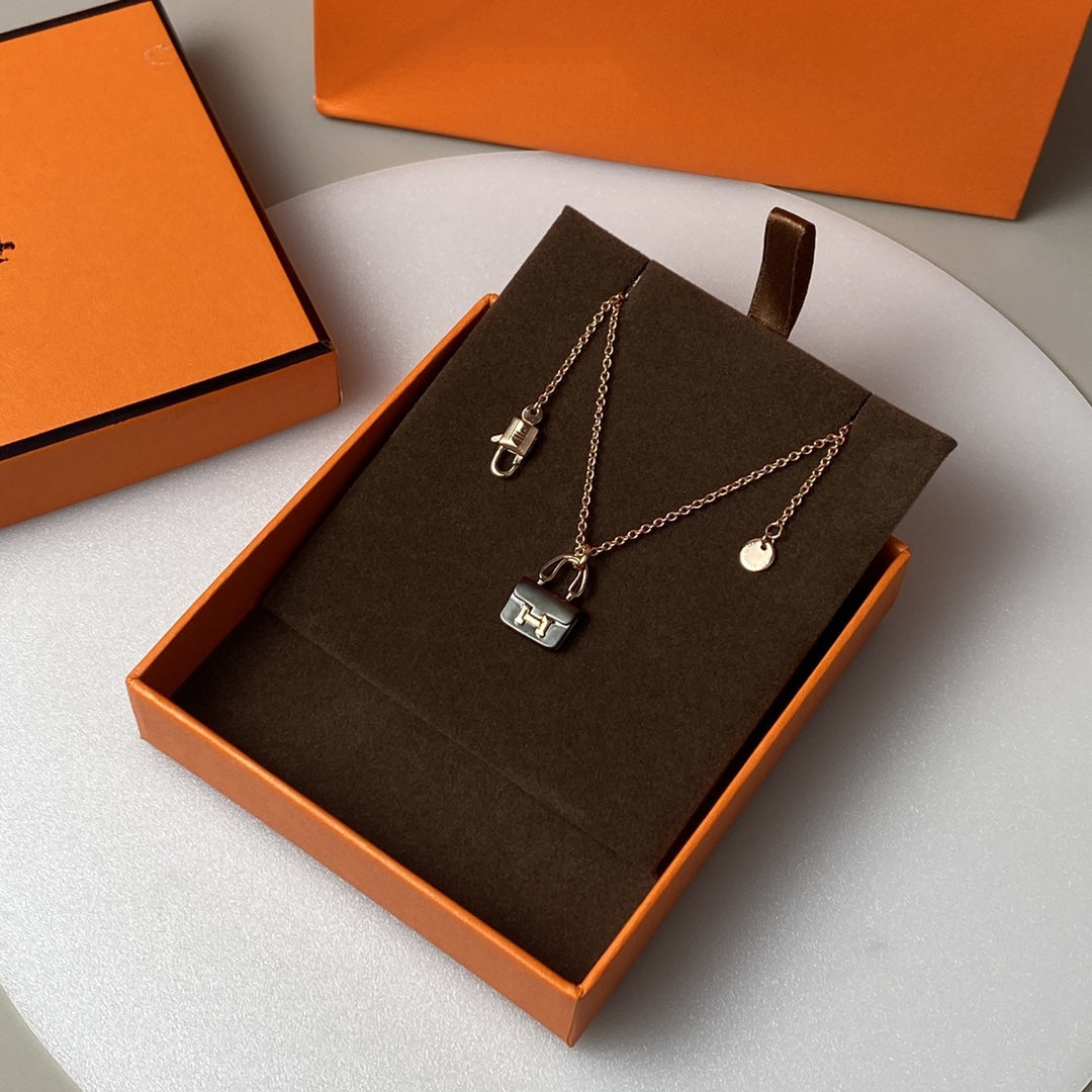 [Clara Jewels]CONSTANCE BLACK PEDANT PINK GOLD NECKLACE